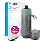 BRITA Sport Wasserfilter Flasche Model Active dunkelgrün (600ml) inkl. 2 MicroDisc Filter – zusammendrückbare BPA-freie Flasche für unterwegs, filtert beim Trinken / spülmaschinengeeignet