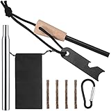 Survival Feuerstein, Outdoor Feuerstahl, Magnesium Feuerstarter Survival Set, Zündstahl Holz Griff, mit Feueranzünder Set für Outdoor, Bushcraft, Camping, Wandern, Lagerfeuer