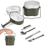 Kleemeiero Bundeswehr Essgeschirr set Hitzebeständig Camping Kochgeschirr Outdoor alu Kochgeschirr Survival Kochset Bund Besteck mit Klappbarem Henkel Essgeschirrset Essbesteck für Reisebesteck