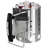 George Foreman Holzkohle-Starter, 14 cm Durchmesser, tragbarer Grill, Kohlebrenner, leicht und langlebig, aus Edelstahl, mit Zwei Sicherheitsgriffen, GFCMS14