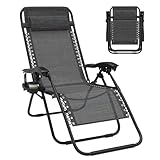 Huracan Liegestuhl Klappbar, Sonnenliege Balkon mit Stufenlos verstellbare Positionen & Kopfstütze & Getränkhalter, Gartenliege Relaxliege aus Stahlrahmen & Textilenebezug, für Terrasse (Anthrazit)