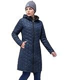 33,000ft Wintermantel Damen Steppmantel Leicht Parka Wasserdicht Winterjacke Langer Jacke Pufferjacke Warme Outdoorjacke Thermolite Steppjacke mit Kapuze Dunkelblau 42