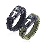 AEIOPRS 2 Pcs Multifunktions-Überlebensarmband mit Schnalle Kompass und Rettungsschwimmerpfeife 5-in-1 für Sport und Outdoor-Aktivitäten schwarz grün