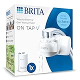 BRITA Wasserfilter für Wasserhahn ON TAP V inkl. 1 Filterkartusche – für nachhaltiges Wasser mit besserem Geschmack/reduziert kleine Partikel, Metalle & geschmacksbeeinträchtigende Stoffe