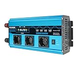 Wechselrichter 3000W /6000W Spannungswandler Reiner Sinus 12V 230V mit 3 Europäische Steckdose und 4 USB-Anschlüsse LCD Spannungsanzeige