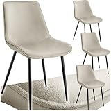 tectake® Esszimmerstühle 4er Set, Samtstoff Stuhl mit Rückenlehne, ergonomische Essstühle, bequemer Küchenstuhl, Esszimmerstuhl, Cocktailsessel für Lounge, Dining, Küchentisch - Creme