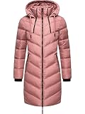 MARIKOO Damen Wintermantel Warmer Steppmantel lang mit Verstellbarer Kapuze Armasa Dark Rose Gr. M