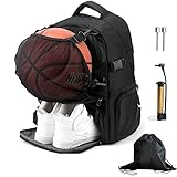 Mocoli Basketball Rucksack mit Separatem Ballfach und Schuhfach für Fußball Volleyball für Jungen, passt 15.6 Zoll Laptop, mit extra tragbarer Balltasche, Hand-Luftpumpe Inflator Kit mit 2 Nadeln