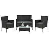 Juskys Polyrattan Sitzgruppe Fort Myers 4 Personen mit 2er Sofa, 2 Stühle, Tisch & Sitzkissen wetterfest schwarz/grau Balkonmöbel Gartenmöbel Set