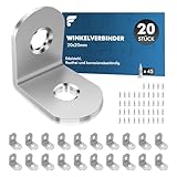 shinfly Winkelverbinder, 20 Stück 20 x 20 mm, Winkel Metall 90 Grad mit 45 Stück Schrauben, Edelstahl MetallWinkel L Klammern , für Möbel, Stuhl, Tisch, Fenster, Winkel Bracket