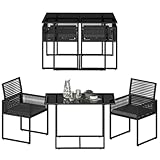 STEELSØN 3-TLG Garten-Essgruppe Kynaris, Esstisch mit 2 Stühlen, gartenmöbel Sitzgruppe Polyrattan mit Kissen, Gartenlounge, Balkomöbel Set, schwarz