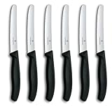 Victorinox Swiss Classic Tomatenmesser, Brotzeitmesser, 6-teilig, Scharfe Klinge, Wellenschliff, 11 cm, Rostfreier Stahl, schwarz