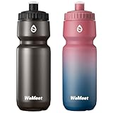 WEMEET Mountainbike Wasserflasche 2er-Pack, Squeeze Trinkflasche Fahrrad mit Kapazitätsskala, Auslaufsichere Fahrradflasche, BPA-frei, für Radsport, Fitnessstudio (Schwarz & Rot Blau, 700ml)