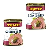 TULIP 2x Corned Beef 340 g | Klassisches Frühstücksfleisch in der Dose | Zartes gepökeltes Fleisch in der Konserve | Konservenfleisch mit 98% Rindfleisch