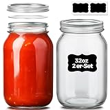 ComSaf Einmachgläser 1L mit Deckel 2 Stück Mason Jar, Vorratsgläser für Lebensmittel für Marmelade, Honig, Joghurt, Gurken und Bohnen Overnight Oats Gläser Marmeladengläser mit Schraubdeckel