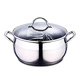 BERGNER Gourmet | Kochtopf mit Glasdeckel | 8 L Fassungsvermögen | Aus Edelstahl | Ergonomische Griffe | Küchengeräte | Für alle Herdarten