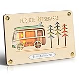 Frexpor Geldgeschenk Holz Grußkarte Camper im Kleinforma für Männer und Frauen, Personalisierte Geld Geschenke Verpackung für Hochzeit,Reise,Geburtstag,Jugendweihe,Taufe(Holzfarbe)