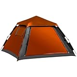 Ejoyous Camping-Zelt, 3-4 Personen Automatisches Schnelles Offenes Zelt mit Verbesserter Belüftung, Geräumiges Innen- und Vestibül-Design für Outdoor-Strand-Wanderpicknick-Garten Im (ORANGE)