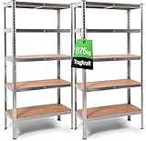Ondis24 2X Metallregal Thomas, Lagerregal 90x40x180 (H) cm, Kellerregal bis 875kg belastbar, Silber, mit 5 Fachböden, je 175 kg belastbar, höhenverstellbar, Schwerlastregal - Doppelpack!