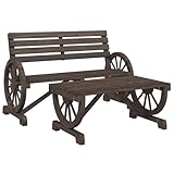 vidaXL Garten Lounge Set 2-TLG., Gartenbank mit Wagenräder-Design, Tisch für Garten Terrasse, Gartenmöbel, Landhausstil, Massivholz Tanne