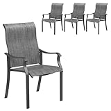 Amopatio Gartenstühle 4er Set, Hochlehner Gartenstuhl Metall, Stühle Wetterfest, Stuhl mit Armlehne, Balkonstuhl, Terrassenstühle, Gartensessel für Garten, Terrasse, Balkon, Grau