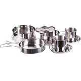 Mil-Tec Camping Koch‑Set Edelstahl • Edelstahl Outdoor Kochgeschirr • Kompakt & stapelbar • Ausklappbare Griffe • Deckel als Teller