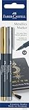 FABER-CASTELL 160796 - Metallics Marker mit Faserspitze, 1,5 mm Strichstärke, für viele Oberflächen geeignet, mit Metalliceffekt in gold und silber, 2er Set