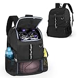 GOBUROS Basketballtasche, Fußballausrüstungstasche mit Ball- und Schuhfach für Fußball, Volleyball, Fitnessstudio, Outdoor, Reisen, Schwarz