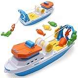 Toyland® 40cm (16') Buntes Fischerboot mit Beweglichen Türen, Angelhaken und 4 Plastikfischen – Schwimmendes Wasserspielzeug für Kinder – Pool- und Badespielzeug – Ab 3 Jahren