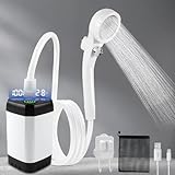 LIBERRWAY Campingdusche mit Pumpe [90-140 Min] - IPX7 wasserdichte Pumpe mit Temperaturanzeige & Druckregulierung | Tragbare Outdoor Dusche für Camping, Hundedusche mit 2m Schlauch