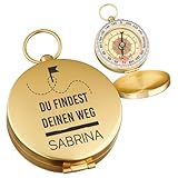 polar-effekt Metall Gold Kompass mit Gravur - leuchtender Outdoor Taschenkompass - Geldgeschenk zum Geburtstag - ideale Navigation