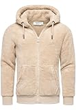 Amaci&Sons Herren Teddy Sweatjacke Plüsch Hoodie Pullover Zipper Jacke 4076 Beige M