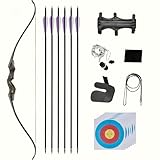 Bogenschießen Recurvebogen Takedown Bogen Jagd Bogen und Pfeil Set Erwachsene Ziel Praxis Wettbewerb Survival Longbow Rechte Hand 13,6-22,7 kg mit 6 Fiberglas-Pfeilen (18,1 kg Set)