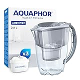 AQUAPHOR Starterpaket Wasserfilter Amethyst Grau inkl. 3 MAXFOR+ Filter I Karaffe für 2,8l I Passt in die Kühlschranktür I Reduziert Kalk & Chlor I Tischwasserfilter I Stylischer Behälter