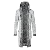 Rrongwn Herren Strickjacke Lang Mit Kapuze Cardigan Strickmantel Long Hooded Open Edge Cardigan Slim Fit Strickpulli Winter Warm Kapuzenpulli