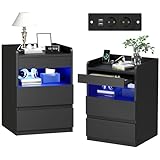 BEWISHOME Nachttisch 2er Set,Nachtschrank mit Verstecktes Fach,Nachttisch mit Steckdose,Einfach und vielseitig Nachtschrank mit Ladefunktion,für Wohnzimmer und Schlafzimmer (Schwarz) EFCG02B