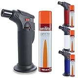 UNILITE Feuerzeug MIT Gas – Sturmfeuerzeug Gas Brenner mit Jet Flamme – nachfüllbar – 100 ml Nachfüllgas im Set – Jetflame – Nachfüller – Elektronik Feuerzeug – In 4 Farben erhältlich (Schwarz)