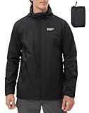 Pioneer Camp Herren Regenjacke Wasserdicht Atmungsaktiv Leichte Winddicht Windbreaker Packbare Outdoorjacke with Reißverschluss Taschen und Kapuze Schwarz XXL