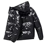 Modeewel Puffer Jacke Herren Glänzend Winterjacke Steppjacke Schwarz Warm Winter Jacket Atmungsaktiv Jacke Daunenjacken Ultraleicht Metall Einfarbig Pufferjacke Langarm Mit Kapuze