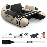 GYMAX Aufblasbares Angelboot, tragbares Belly Boat inkl. Pumpe, Paddel & verstellbaren Schultergurten, Fischerboot mit Fischlineal, Schlauchboot bis 150 kg belastbar (Beige)