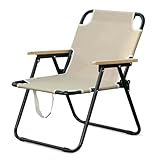 OVLRIJP Campingstuhl Faltbar, Camping Klappstuhl, Faltstuhl Camping mit Griff, Klappbare Campingstühle Leicht Klein mit Armlehne aus Holz, Perfekt für Angeln, Picknick und Wandern (Beige)