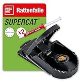 SWISSINNO Rattenfalle Schlagfalle SuperCat für Ratten mit Köder – Extra Starke, Wiederverwendbare mit Erdnussbutter-Lockstoff – Hygienisch & sofort einsatzbereit - 1 Falle + 2 Köderspritzen