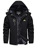 KEFITEVD Winterjacke Männer Warm Gefütterte Softshelljacke Wanderjacke Herren Wasserdicht Atmungsaktiv Winter Jacket Skijacke Schwarz L
