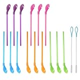 Godneei 15 Stück Bunte 2-in-1 Strohhalm Löffel, Plastikstrohhalme mit Löffel, Slushy Strohhalme für Milchshakes, Slushies und Cocktails, Wiederverwendbare Trinkhalme mit eingebautem Löffel