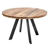 invicta INTERIOR Massiver Esstisch Iron Craft 120cm rund Natur Mangoholz Tisch Bistrotisch Küchentisch Holztisch