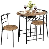 Yaheetech 3-teilig Balkonmöbel, Gartenmöbel, Balkonset aus Holz, Gartenset mit 1 Tisch und 2 Stühlen, Balkontisch, 80 x 53 x 73,5 cm Braun