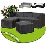 Juskys Polyrattan Lounge Punta Cana M für 3-4 Personen mit 3er Sofa, Sessel, Tisch & Kissen, Sitzgruppe für Garten, Terrasse und Balkon, Gartenmöbel Set wetterfest - schwarz/grau