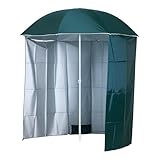 Outsunny Sonnenschirm Strandschirm Sonnenschutz mit Seitenwand Strand Polyester Dunkelgrün 2,2 x H2,2m