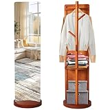 Ganzkörperspiegel | Standspiegel mit 360° Drehbar und Garderobenständer | Stehspiegel 164*35cm aus Massivholzrahmen Hartglas | Spiegel Ganzkörper für Schlafzimmer Wohnzimmer Garderobe (Walnuss)