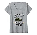 Damen Zuhause ist wo mein Panzer Parkt T-Shirt mit V-Ausschnitt